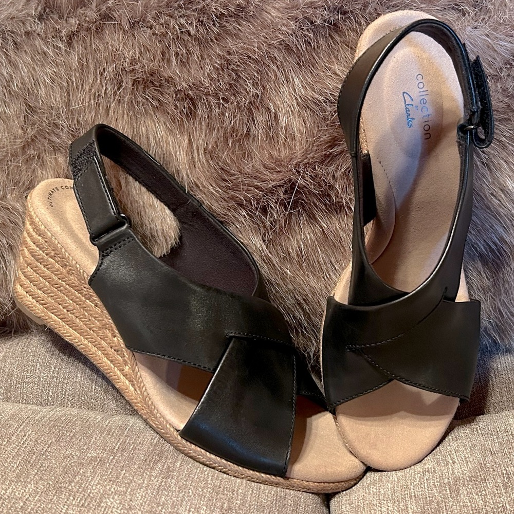 Clarks Black Leather Sandals
